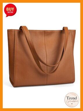 Genuine Leather Tote Bag with Laptop Compartment Work Satchel Handbag